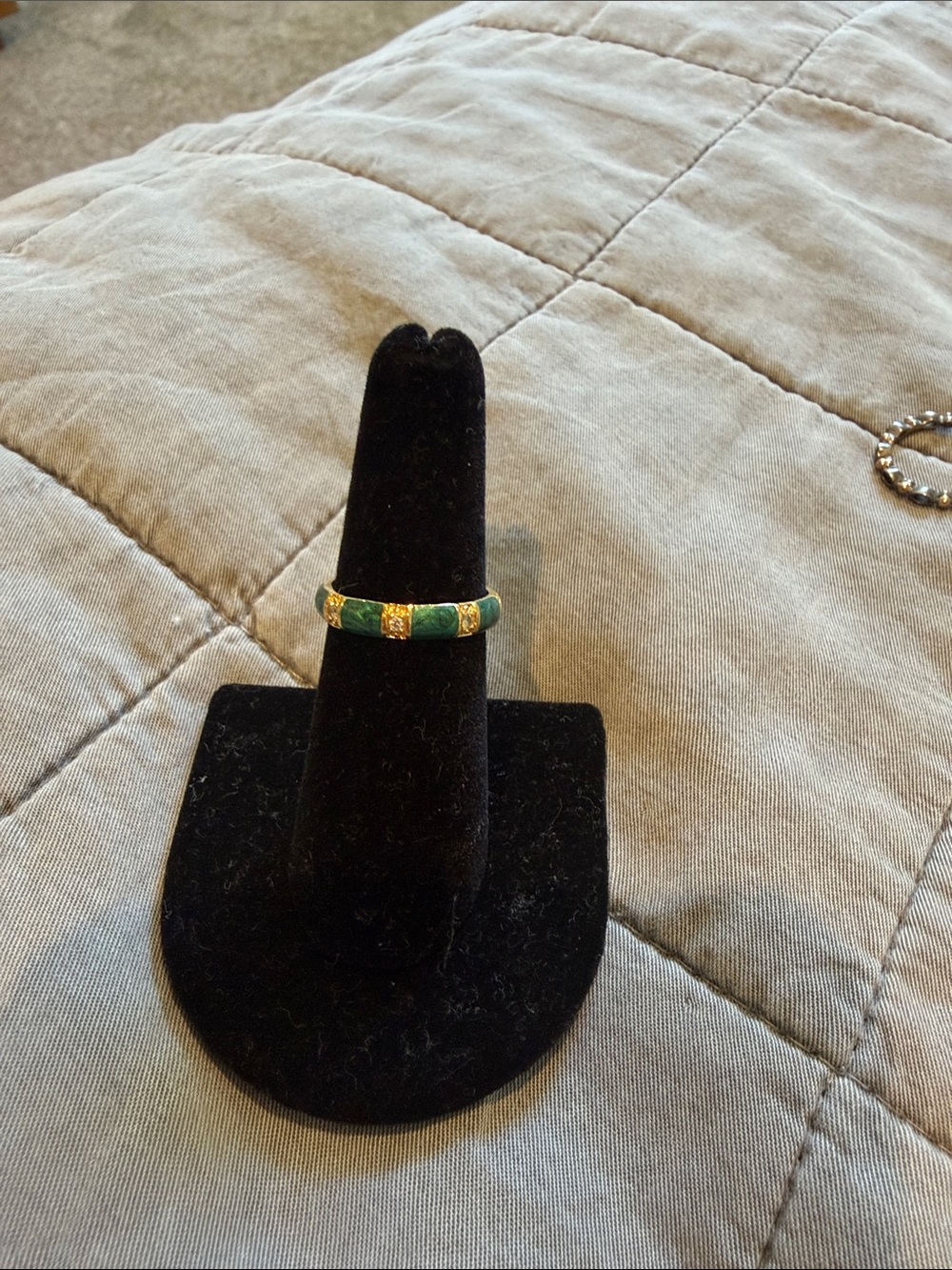 Pandora Green and Gold Band Ring with Enamel Accents